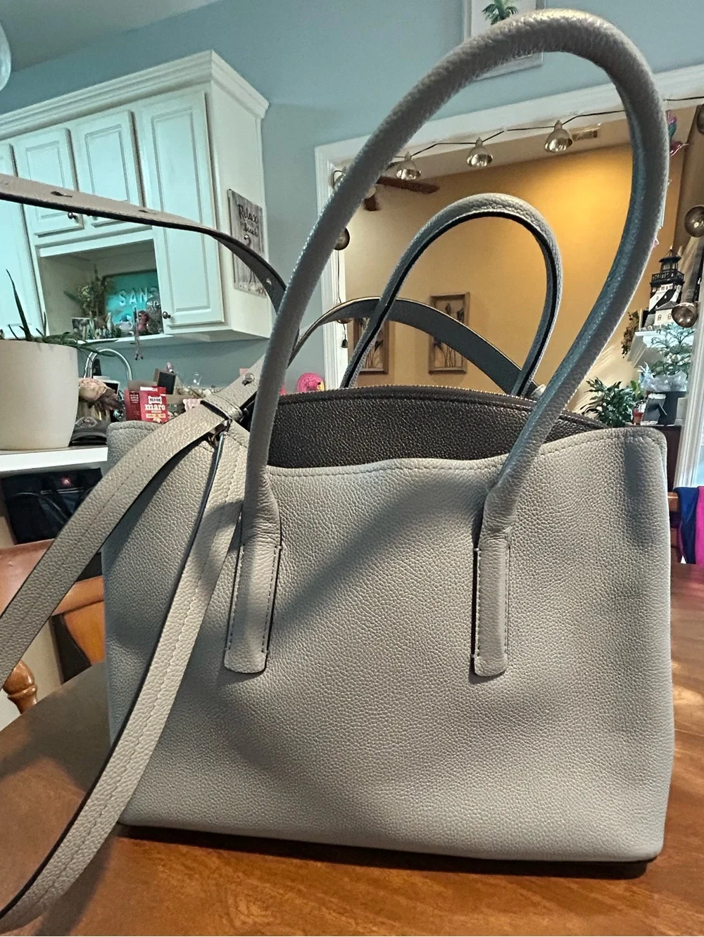 kate spade Two-Tone Black and Light Gray Pebble Leather Tote